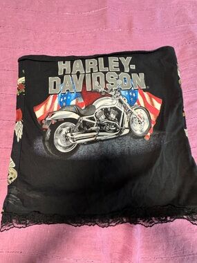 Harley-Davidson Black Tee with American Flag Motorcycle Graphic